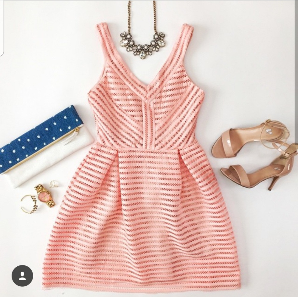 SHEIN Pink Hollow Striped V Neck Dress